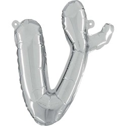 BALLON METALLIQUE LETTRE V SCRIPT ARGENT 35 CM