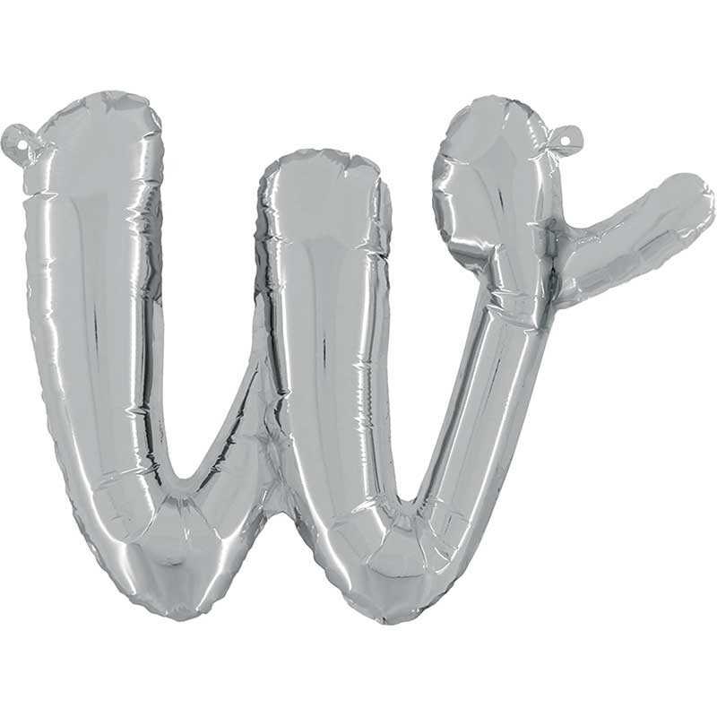BALLON METALLIQUE LETTRE W SCRIPT ARGENT 35 CM