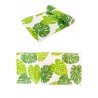CHEMIN DE TABLE FEUILLES TROPICALES VERTES SUR FOND COTON BLANC 28 CM X 3M