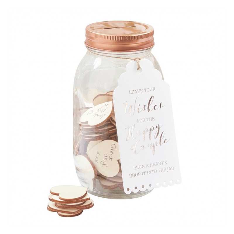 TIRELIRE EN VERRE AVEC COEURS BOIS POUR SOUHAITS