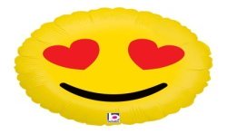 BALLON METALLIQUE ROND SMILEY AVEC COEUR AU YEUX 46 CM