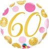 BALLON METALLIQUE ROSE ET OR A POIS ANNIVERSAIRE CHIFFRE 60 46 CM 