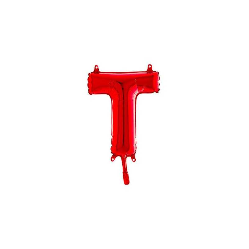 BALLON METALLIQUE LETTRE T ROUGE 35 CM