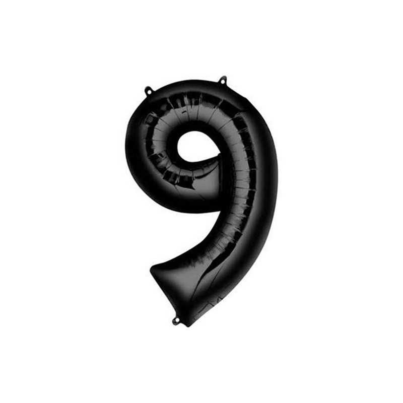 BALLON METALLIQUE CHIFFRE 9 NOIR 100 CM