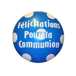 BALLON METALLIQUE ROND FELICITATIONS POUR TA COMMUNION BLEU 46 CM
