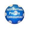 BALLON METALLIQUE ROND FELICITATIONS POUR TA COMMUNION BLEU 46 CM