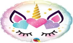 BALLON ROND METALLIQUE LICORNE 46 CM