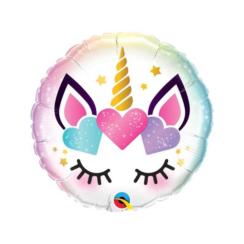 BALLON ROND METALLIQUE LICORNE 46 CM