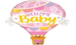 BALLON METALLIQUE MONGOLFIERE WELCOME BABY ROSE 107 CM