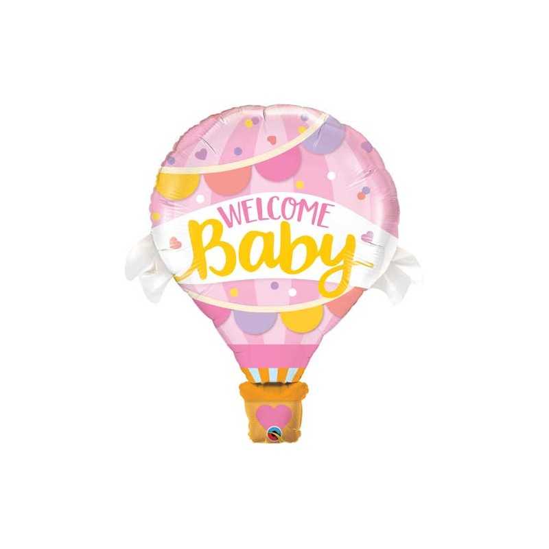BALLON METALLIQUE MONGOLFIERE WELCOME BABY ROSE 107 CM 
