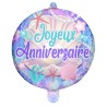 BALLON METALLIQUE ROND 45 CM JOYEUX ANNIVERSAIRE COQUILLAGES
