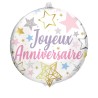 BALLON METALLIQUE ROND 48 CM JOYEUX ANNIVERSAIRE ETOILES