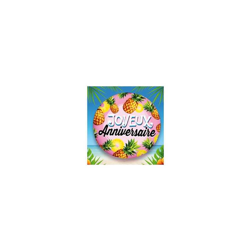BALLON METALLIQUE ROND 45 CM JOYEUX ANNIVERSAIRE ANANAS