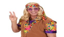 PERRUQUE HIPPIE CHEVEUX LONGS BLONDS AVEC BANDEAU FLEUR