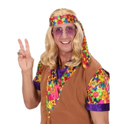 PERRUQUE HIPPIE CHEVEUX LONGS BLONDS AVEC BANDEAU FLEUR