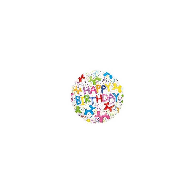 BALLON METALLIQUE ROND HAPPY BIRTHDAY 46 CM
