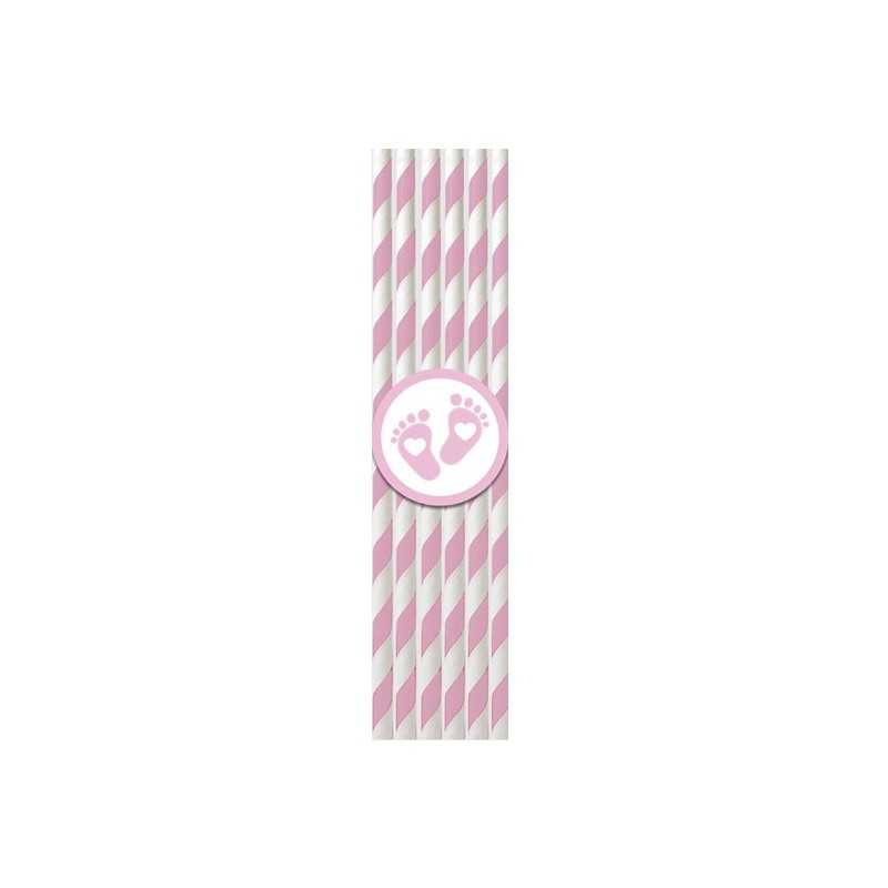 PACK DE 6 PAILLES BLEU OU ROSE BABY SHOWER