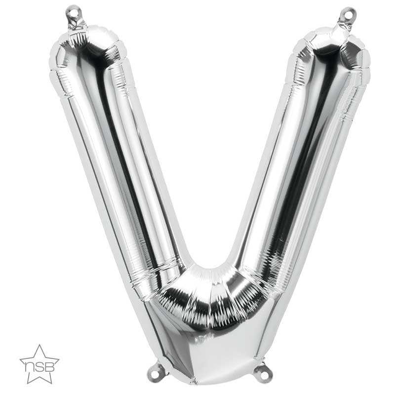 BALLON METALLIQUE LETTRE V ARGENT 40 CM