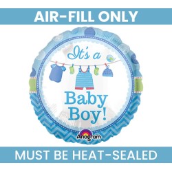BALLON METALLIQUE ROND AIR IT'S BABY BOY BLEU 23 CM