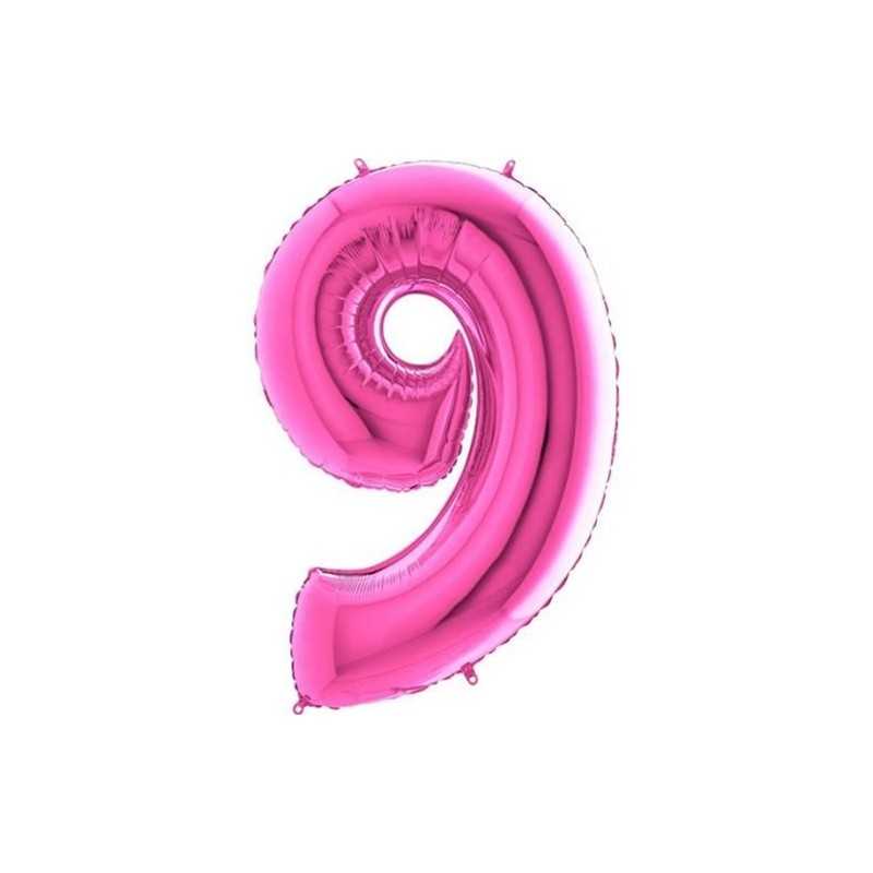 BALLON METALLIQUE CHIFFRE 9 FUSCHIA 102 CM