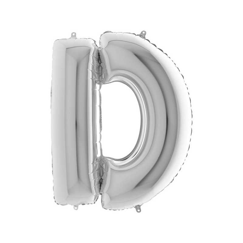 BALLON METALLIQUE LETTRE D ARGENT 101 CM