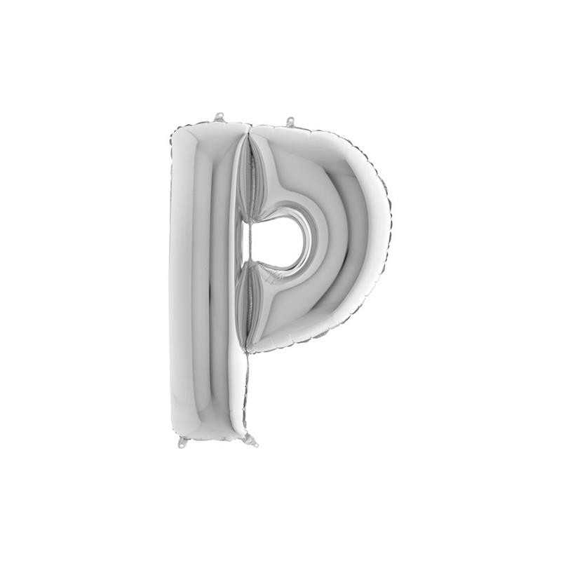 BALLON METALLIQUE LETTRE P ARGENT 101 CM 