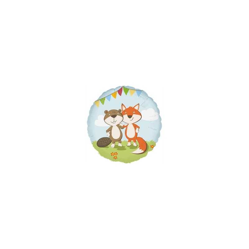 BALLON METALLIQUE ROND LES ANIMAUX DE LA FORET 43 CM