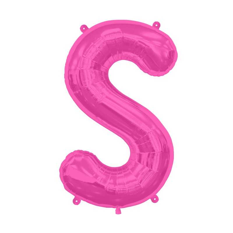 BALLON METALLIQUE LETTRE S FUSCHIA 86 CM