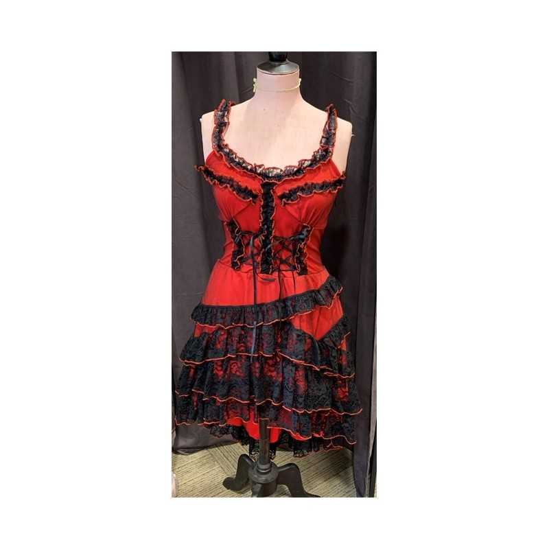 DEGUISEMENT ROBE DAME DE SALOON OU ROBE PIRATE ROUGE ET NOIRE TAILLE M/L
