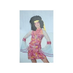 DEGUISEMENT ROBE PSYCHADELIC ROSE ET JAUNE TAILLE 40/42