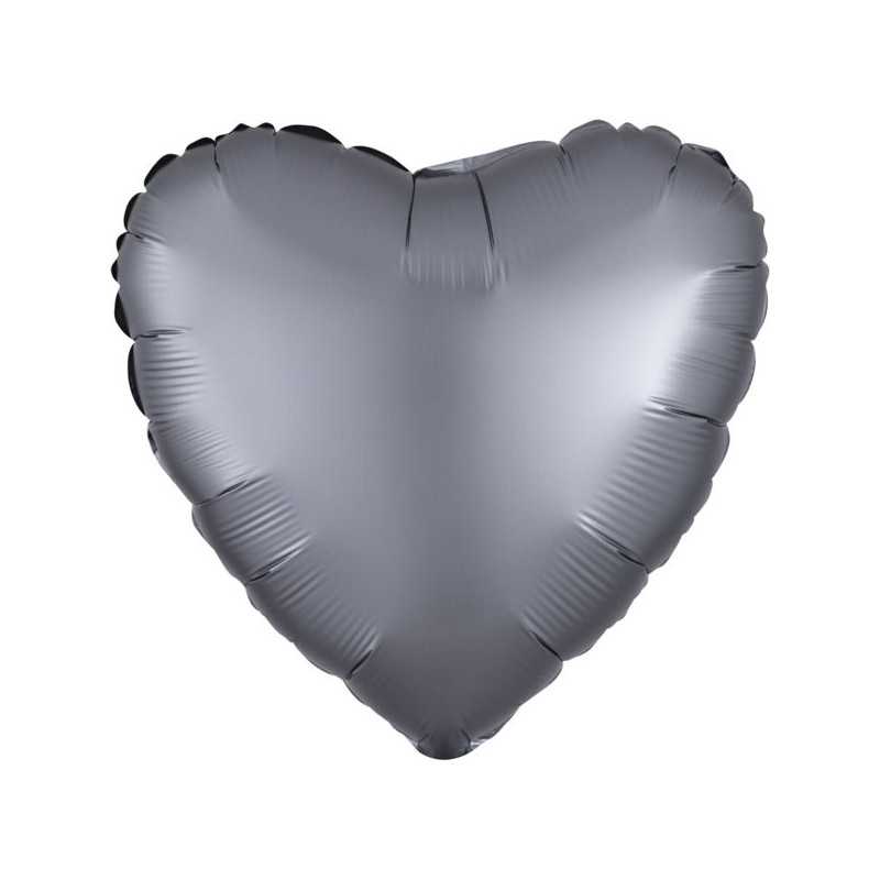 BALLON METALLIQUE COEUR SATIN GRAPHITE 43 CM