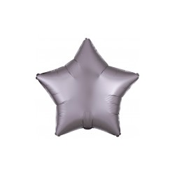 BALLON METALLIQUE ETOILE SATIN GRIS MAUVE 43 CM