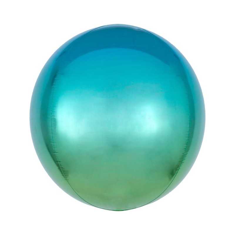 BALLON METALLIQUE ORBZ BOULE OMBRE BLEU VERT 38 X 40 CM