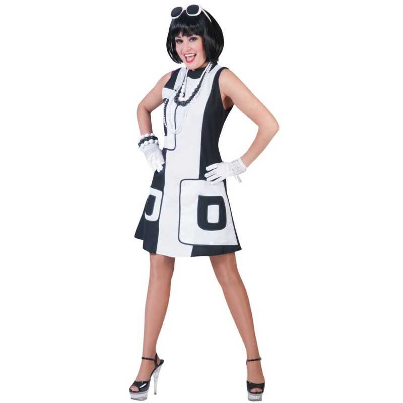 DEGUISEMENT ROBE ANNEES 50-60 BICOLORE BLANC NOIR TAILLE 44/46