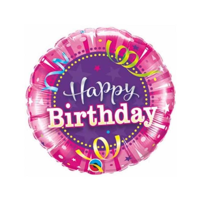 BALLON METALLIQUE ROND HAPPY BIRTHDAY ROSE 9"