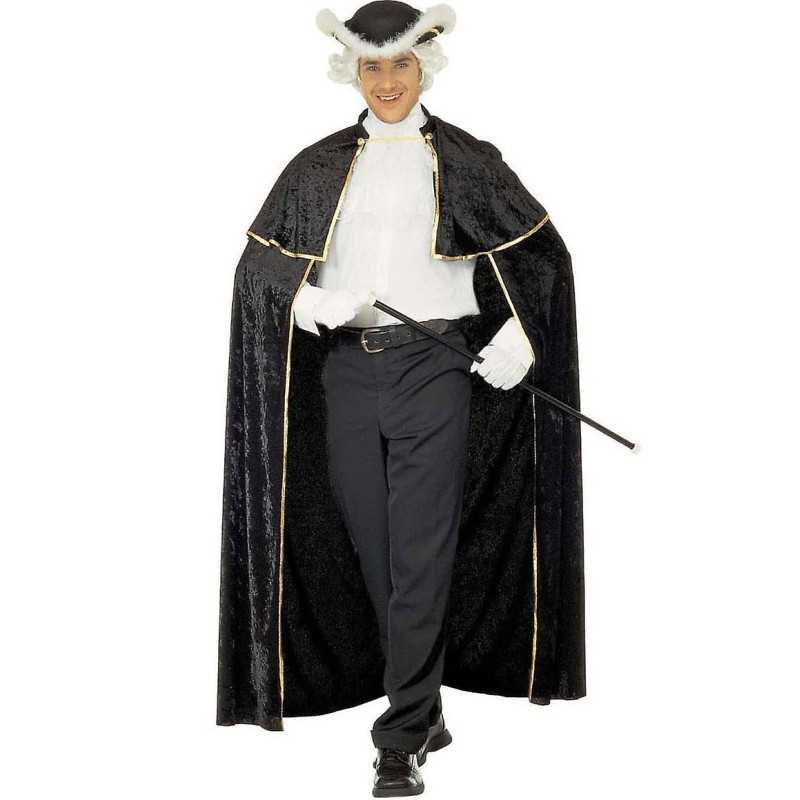 DEGUISEMENT CAPE JABOT VENITIEN NOIR ET OR EN VELOUR 142 CM