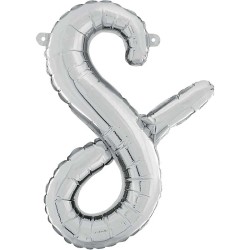 BALLON METALLIQUE LETTRE S SCRIPT ARGENT 35 CM