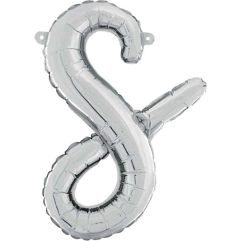 BALLON METALLIQUE LETTRE S SCRIPT ARGENT 35 CM