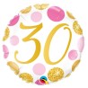 BALLON METALLIQUE ROSE ET OR A POIS ANNIVERSAIRE CHIFFRE 30 46 CM