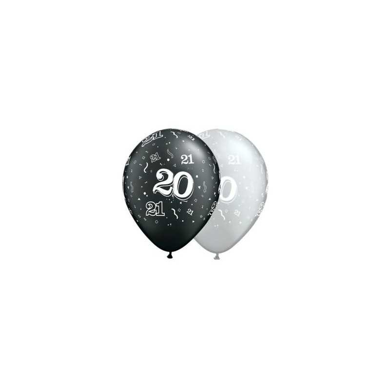 1 BALLON LATEX 20 ANS NOIR OU ARGENT 11"