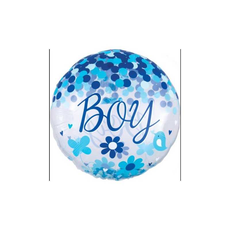 BALLON METALLIQUE BABY BOY AVEC CONFETTIS BLEU 71 CM