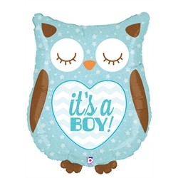 BALLON METALLIQUE 66 CM IT'S A BOY HIBOU HOLO