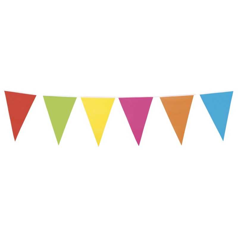 GUIRLANDE 20 PAVILLONS OU FANIONS PLASTIFIES MULTICOLORES 10 M