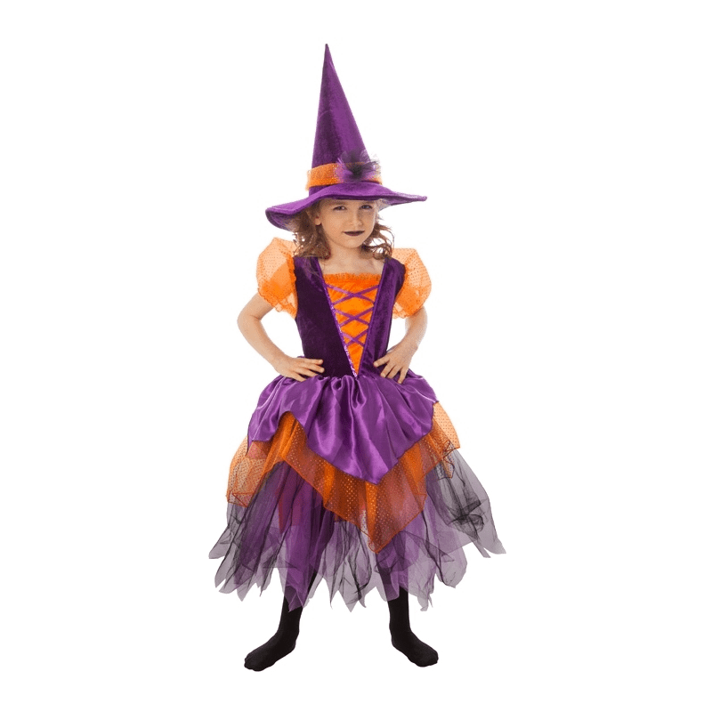 DEGUISEMENT SORCIERE LAURELIN ORANGE-VIOLET TAILLE 128 CM