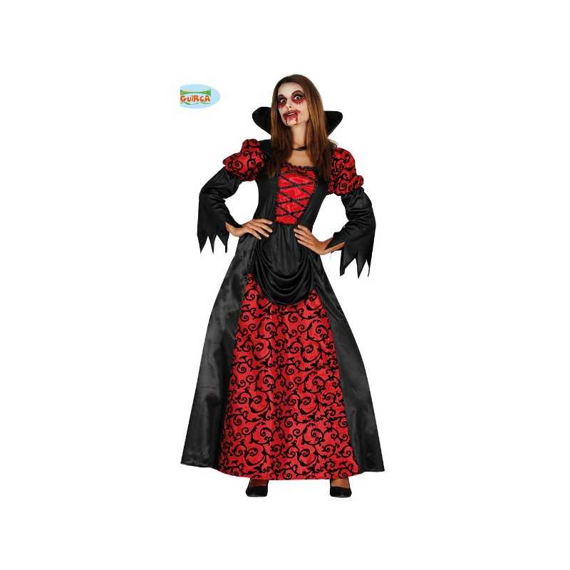DEGUISEMENT ROBE LONGUE VAMPIRE ROUGE ET NOIRE TAILLE M