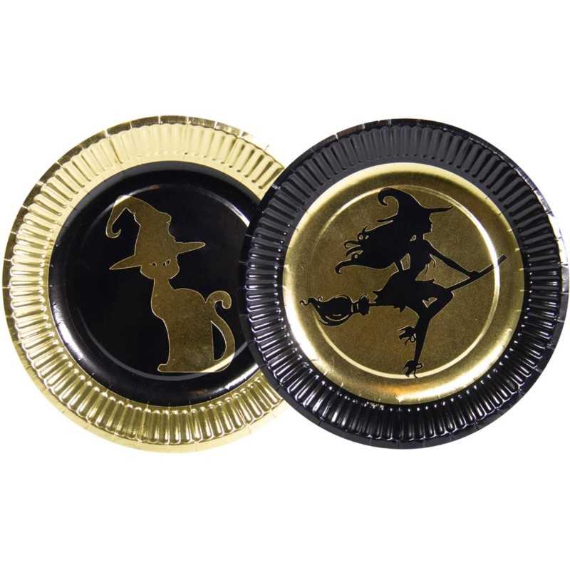 6 ASSIETTES HALLOWEEN NOIR ET OR 18 CM