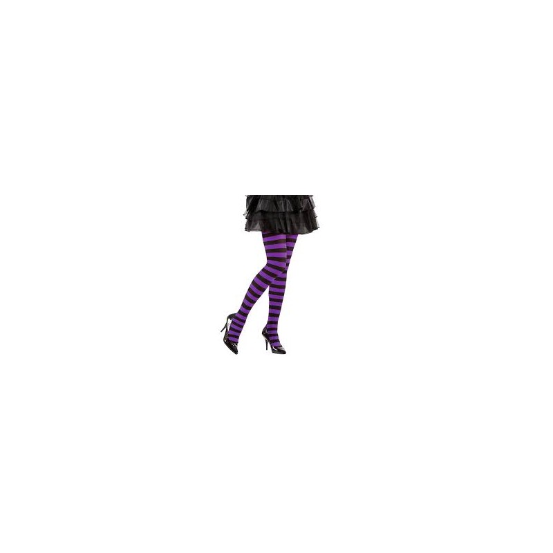 COLLANT NOIR RAYE VIOLET TAILLE UNIQUE ADULTE