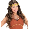 PERRUQUE MEDIEVALE OU HIPPIE LONGUE BRUNE AVEC BANDEAU MARGUERITE