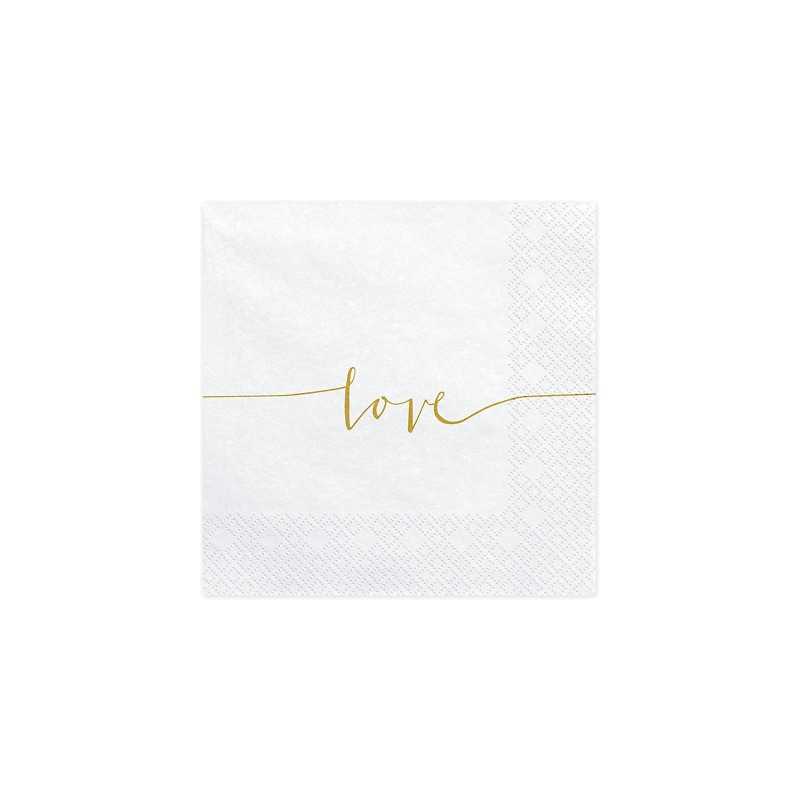 20 SERVIETTES PAPIER BLANC LOVE OR 33 X 33 CM