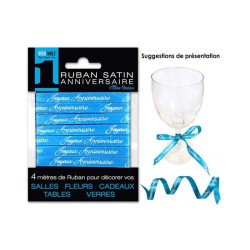 RUBAN SATIN BLEU TURQUOISE ANNIVERSAIRE 4 METRES